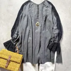 【美品】SHIPS シップス レースタック2WAYチュニック 綿麻混 グレー