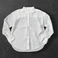 ユニクロ プレミアムリネンシャツ 麻100% ホワイト レディース Sサイズのサムネイル