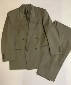 希少色 90sヴィンテージ ダブルスーツ艶感カーキ 2タック ワイド 菅田