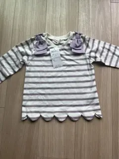 anyFAM 長袖カットソー 100cm 白/紫ストライプ