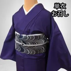 ★レアカラー　極上の濃紫　紋意匠お召し　単衣　色無地　正絹のサムネイル