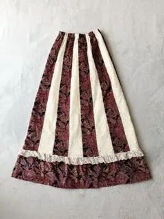 ヴィンテージ古着 ベロアレース切替マキシ丈スカート アメリカ製 ペイズリー柄