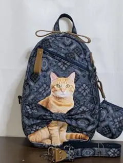 ☆岡山デニム☆ステンシル☆トラネコ☆子猫☆4wayボストンバッグ