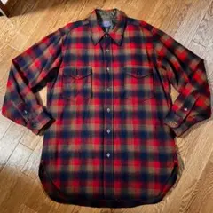70s ペンドルトン ロング丈 オンブレチェックシャツ 赤×黒 Lサイズ