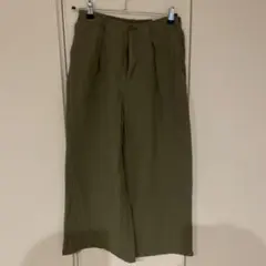 GU ワイドパンツ　L カーキ　麻混