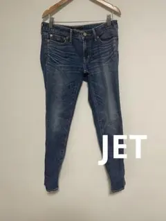 【JET】ジェットスキニージーンズデニムダメージロゴプレートブルーストレッチのサムネイル