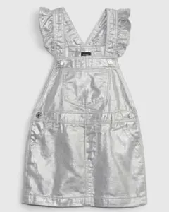 baby GAP メタリックシャイン デニム フリル付きオーバーオール
