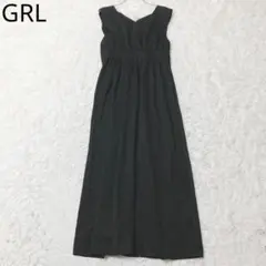 グレイル　ロングワンピース　Vネック　ノースリーブ　ギャザー　きれいめ　ブラック