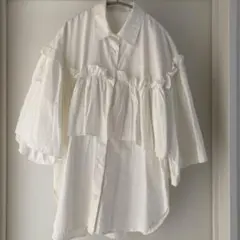 フリル付きシャツ 五分袖　七分袖　長袖　ブラウス　シャツ　フリル　レース　刺繍