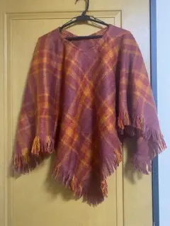 新品未使用品✩ millie savaldsen フリンジ付きチェック柄ポンチョ