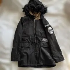 Y2Kスカル　ファー付きモッズコート黒　ロック パンク グランジ 平成ギャル