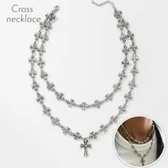 シルバー　クロス　ペンダント　ネックレス　2連　ダブル　十字架　ロック　y2k
