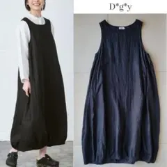 【D*g*y】リネンオックス ノースリーブ バルーンワンピース ブラック dgy