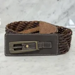 vintage OLD メッシュベルト 編み込みベルト 本革 レザー 紐