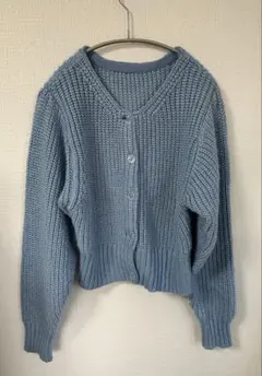 <mystic>ライトブルー ボタン付きニットカーディガン