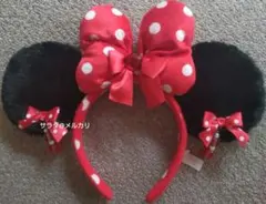 ディズニー　レア　ミニー　イヤリング　カチューシャ　赤　リボン　水玉　ドット