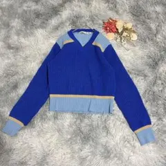 マルニ×ユニクロ（LL）長袖 ニット セーター ボーダー Vネック ウール混