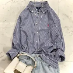 ラルフローレン ストライプ ボタンダウンシャツ M相当 ホースロゴ刺繍 ピンク