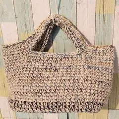 麻紐バッグ  麻ひもバッグ5  白×ブルー×茶×ターコイズ  おさんぽバッグ