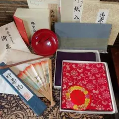 茶道具8点セット⭐まとめ売り⭐袱紗⭐茶杓⭐懐紙入れ⭐京漆器⭐御茶巾⭐扇子等
