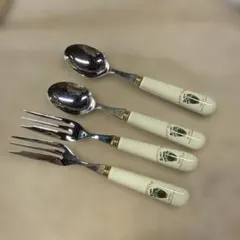 マニー　プロヴァンス　陶器取手カトラリーケーキフォークとスプーン4本セットのサムネイル