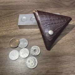 一点物！革製三角形コインケース ダークブラウン