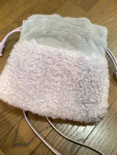 ボア・ファー巾着バッグ グレーとピンク