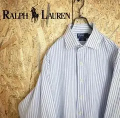 【men's  XXL】Ralph Lauren×BDシャツ×刺繍/青ストライプ