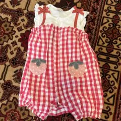 プティマイン　petitmainいちごポケットロンパース　ギンガムチェック　60