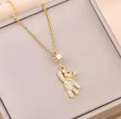 ゴールド 人気czダイヤゴージャス熊 サージカルステンレス ベアー ネックレス
