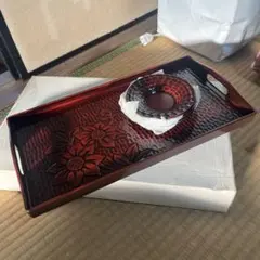 赤色 漆器 盆 花模様