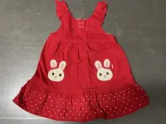 ミキハウス　うさこちゃん刺繍の赤いジャンバースカート 100cm