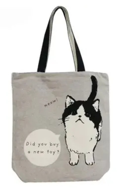 猫のイラスト トートバッグ グレー