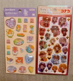 【ケアベア 紫・名探偵コナン ジュエル】クリスタル＆うるちゅるシール 2枚セット