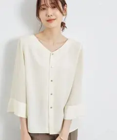 美品 ROPÉ PICNIC 洗える 2WAY 袖シアーブラウス M