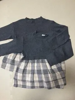 devilrock 長袖カットソー 110cm グレー/チェック２枚セット　双子