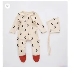 長袖ロンパース　ボンネット帽子セット