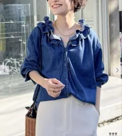 Rie Miller 【RM denim】 フリル ギャザーデニム ブラウスのサムネイル
