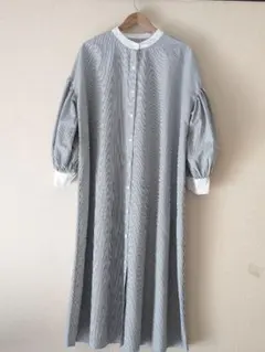 Lowy by corners ストライプ バンドカラーシャツワンピース L