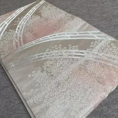 ◆1610◆六通　袋帯　橋に小桜　正絹　和装着物