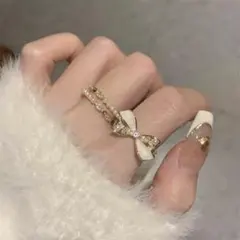 新品　リボン型パールリングセット