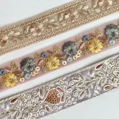インド刺繍リボン　50cmアソートB 細身　いちご　パープル