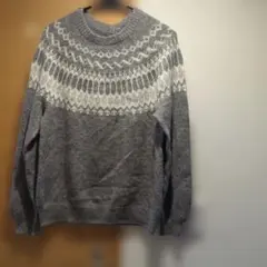手編み ハンドメイド ノルディック柄 グレーセーター ウール100％