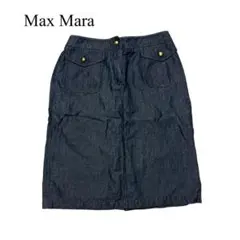 Max Maraマックスマーラ デニムスカート 42 綿麻 リネン金ボタンタグ付