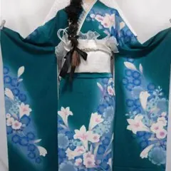 振袖フルセット 極上 辻が花 絞り 落款有 金彩 正絹 金通し地 青緑 青