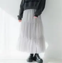 美品　coca ライトグレー　チュールスカート　レース　M