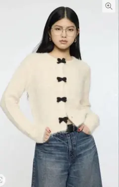 【web完売商品】MOUSSY FRONT RIBBON カーディガンアイボリー