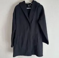 adidas フリースフード付きロングコート 黒、L