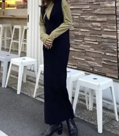 NEUNA 2WAY Uネック・Vネックロングワンピース