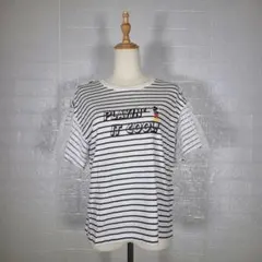 ディズニー　ミッキー　Tシャツ　L　半袖　ボーダー　Mickey　ホワイト　白